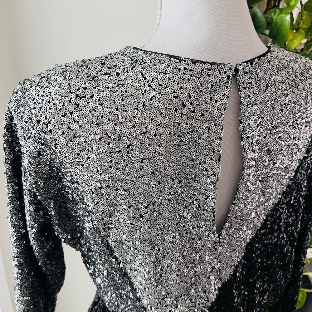Express Black & Gray Metallic Shimmery Party Dress Bodycon Glamorous Size Small - Picture 8 of 10
